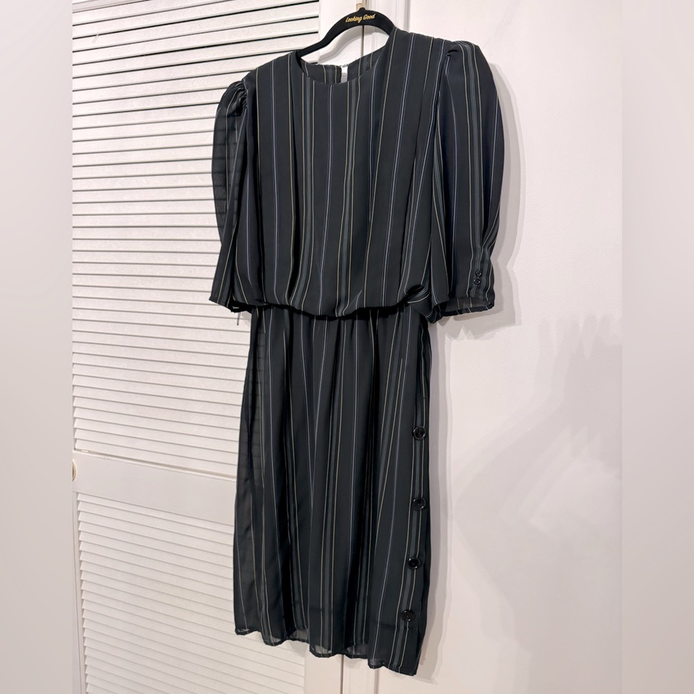 Midi Pin Striped Black Dress with buttoned leg